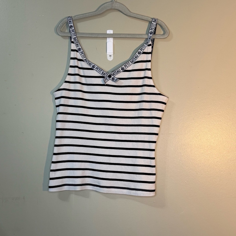 Petit‎ Bateau Striped Ribbed Camisole Tape Straps V-Neck Tank Top XS 16 Years